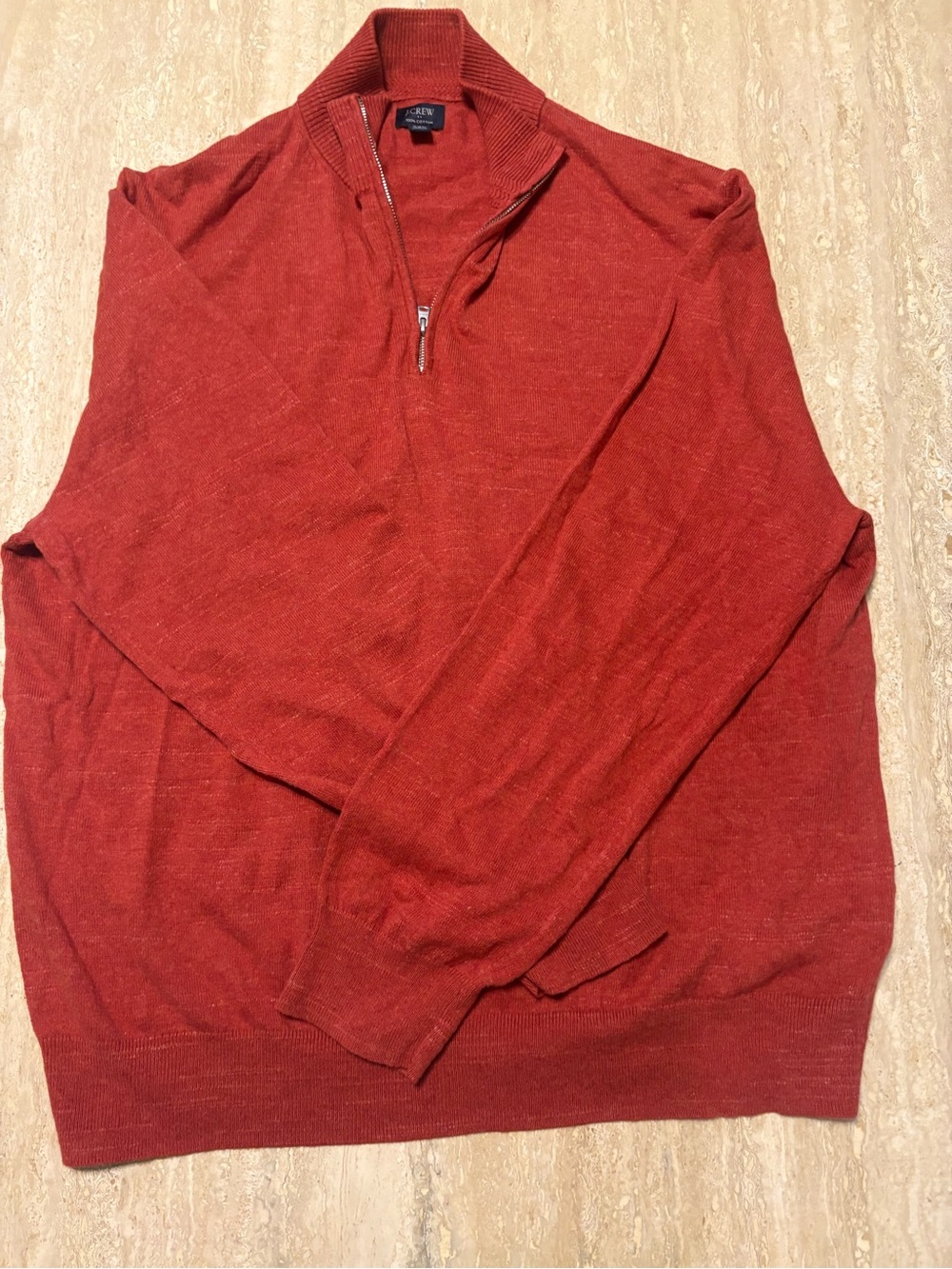 JCrew Mens XXL Quarter Zip Sweater 100% Cotton Rust Heathered Orange Pullover